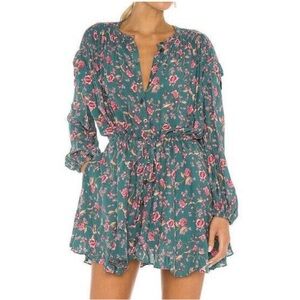 Free People Floral Fields Mini Dress in Emerald Green Sz M